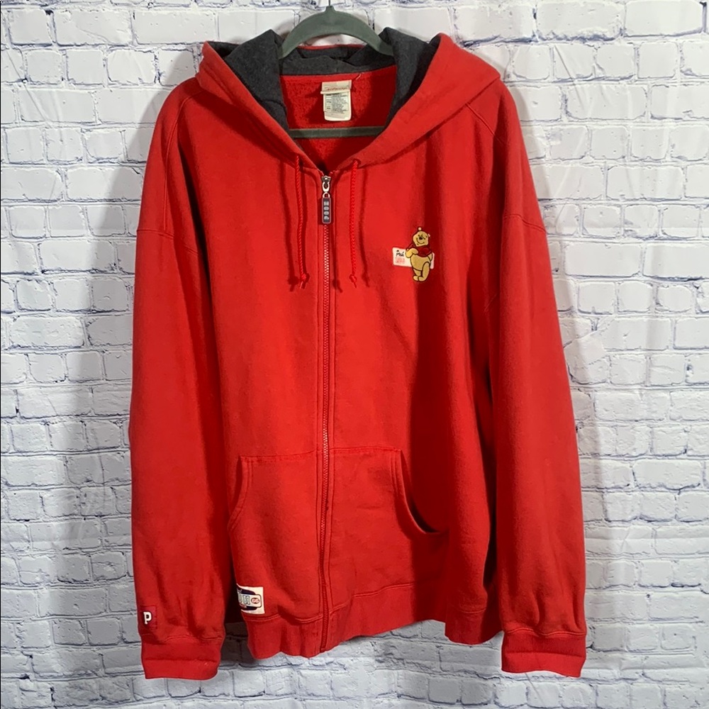 Disney Unisex Vintage Pooh Full Zip Hoodie Red Sz XXL Retro Graphic Sweatshirt